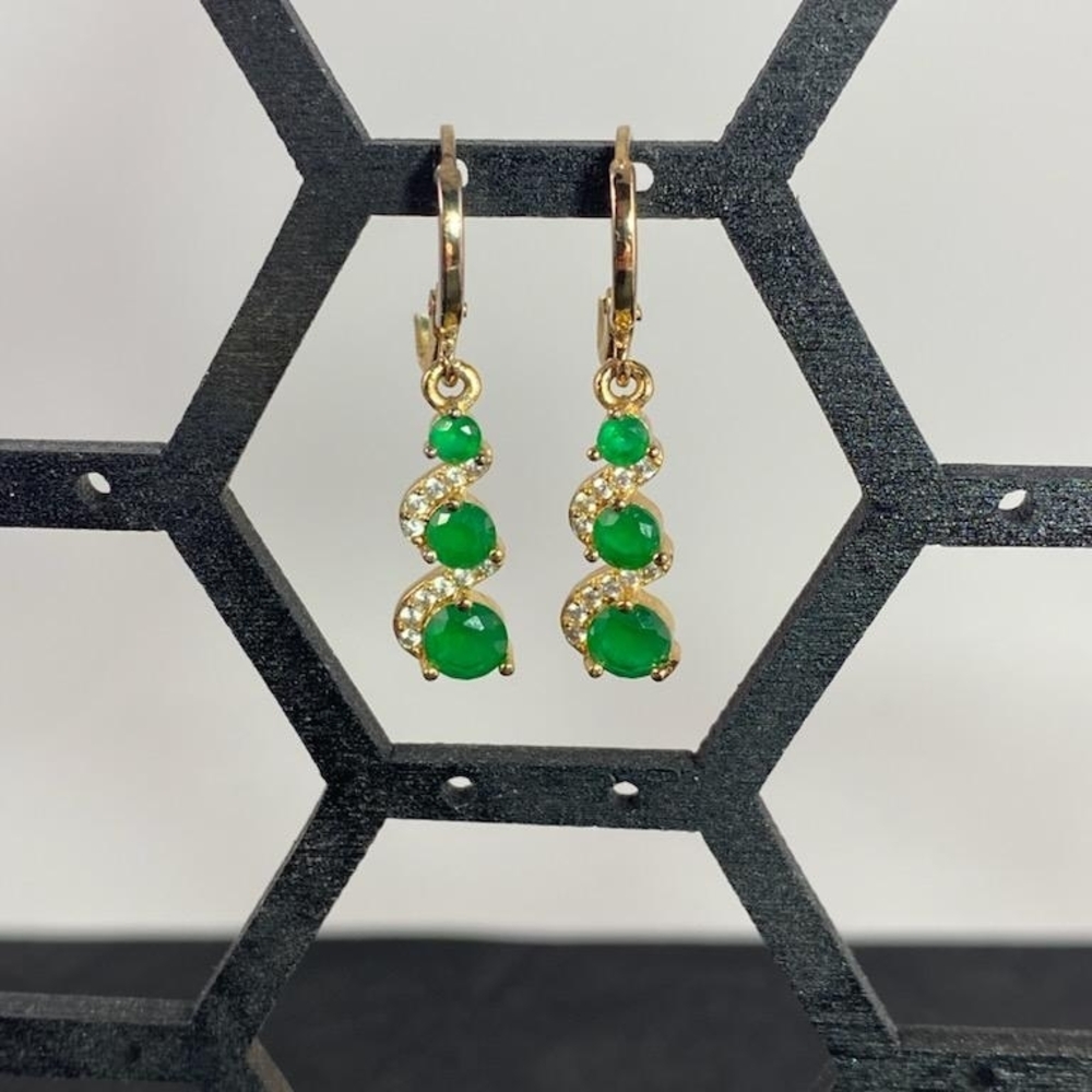 EMERALD EARRINGS 1 1/4" LONG Lab Grown
